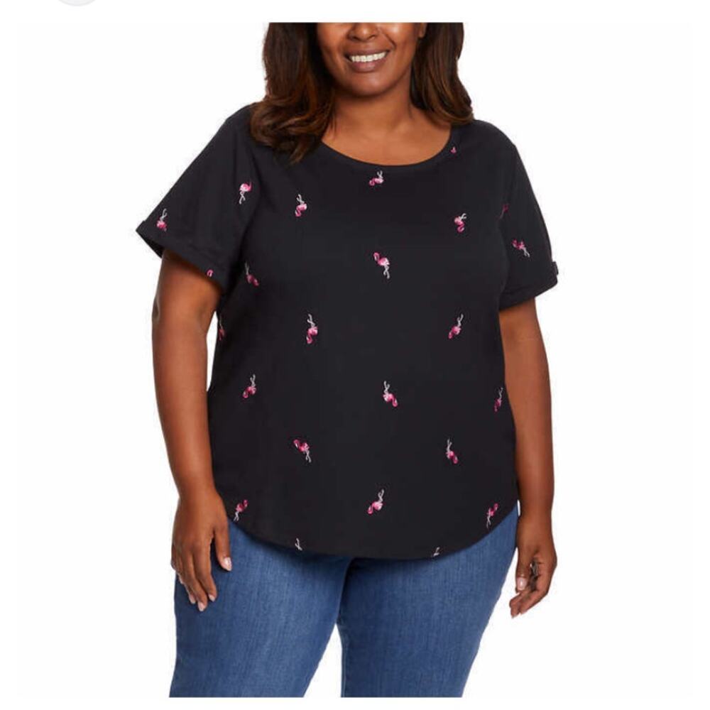 Boutique Embroidered Flamingo Tshirt Size 1X